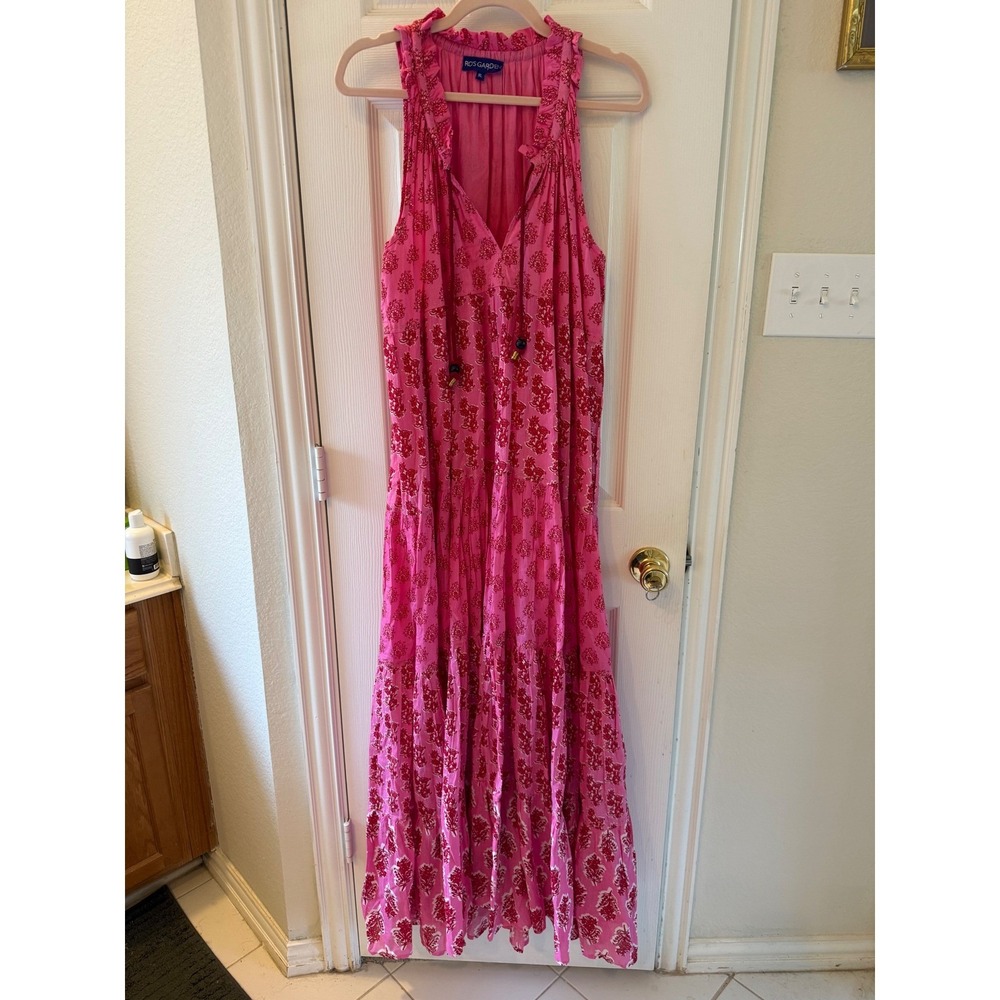Ros's Garden Sofia Pink Floral Print Maxi‎ Dress Bohemian Sleeveless Tiered XL - Picture 2 of 12
